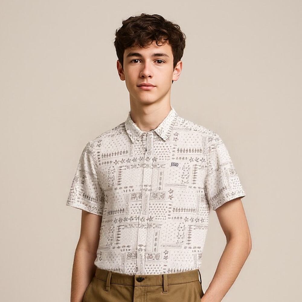 NWT Levis Boy's Button Down Shirt Beige Print XL